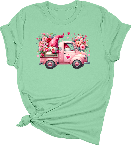 Valentines Gnome Pink Truck DTF Transfer - T-SHIRT SIZE