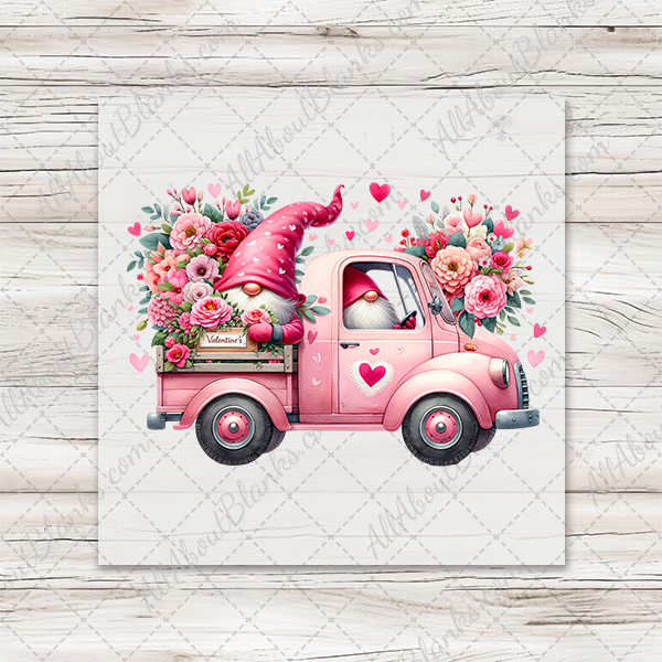 Valentine Gnome Pink Truck DTF Transfer