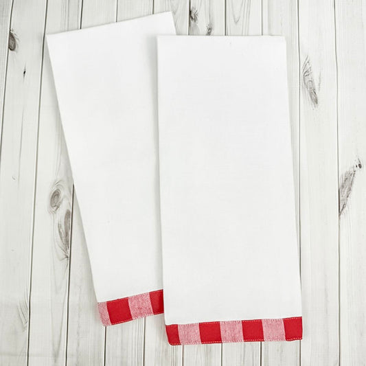 Vintage Gingham Trim Kitchen Towel - Red