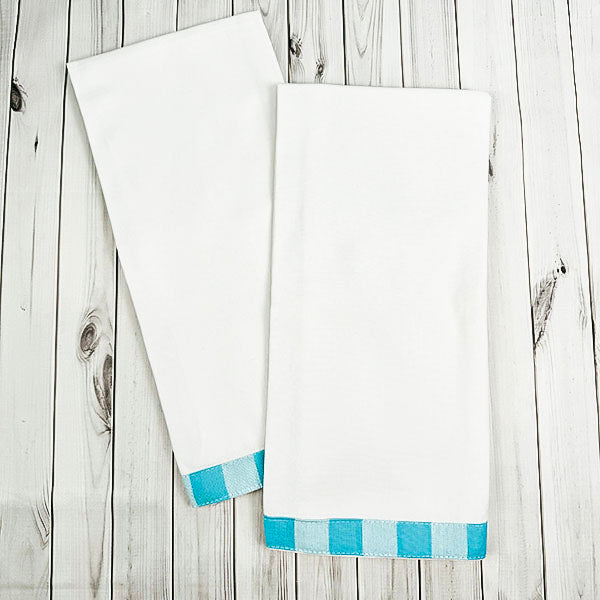 Vintage Gingham Trim Kitchen Towel - Turquoise