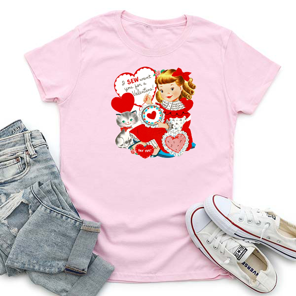 Vintage Sewing Girl Valentine DTF Design