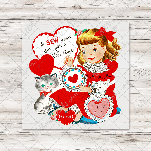 Vintage Sewing Girl Valentine DTF Design