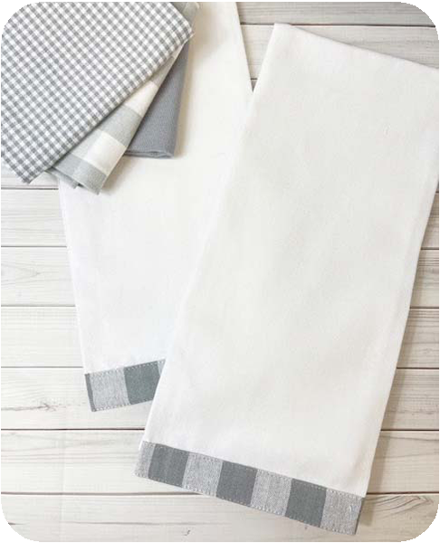 Vintage Gingham Trim Kitchen Towel - Grey