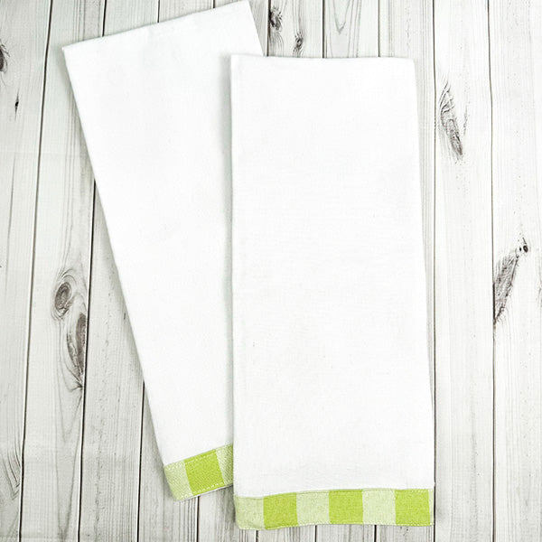 Vintage Gingham Trim Kitchen Towels - Light Green