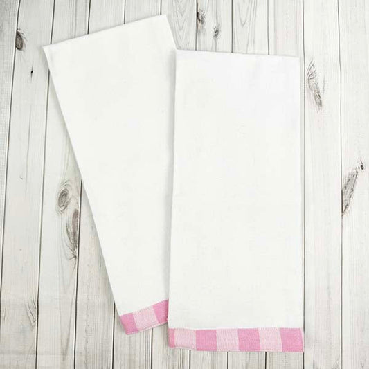 Vintage Gingham Trim Kitchen Towel - Pink