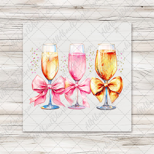 Watercolor Champagne Glass Trio DTF Transfer - T-SHIRT SIZE