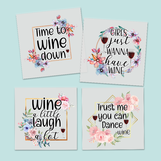 Sassy Wine Floral Sayings Transfer - Bundle of all 4 designs