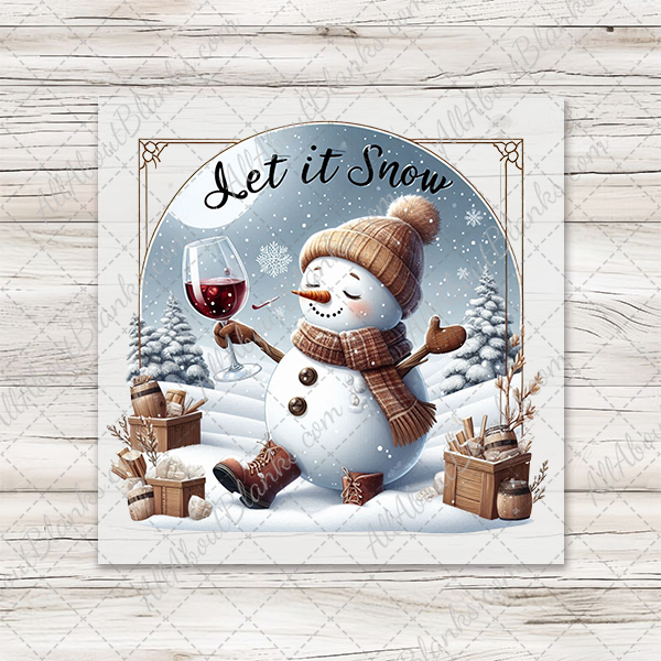 Winter Wine Snowman DTF Transfer - T-SHIRT SIZE