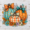 Boho Aqua Pumpkins transfer artwork on whitewashed wood with AllAboutBlanks watermark