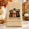 Finished towel example with Hallothanksmas Highland cows