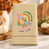 Finished towel example with colorful turkey wearing pink boots