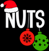 NUTS transfer design with white lettering, Santa hat and red and green ornaments