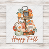 Happy Fall Tiered Tray DTF transfer preview on whitewashed wood