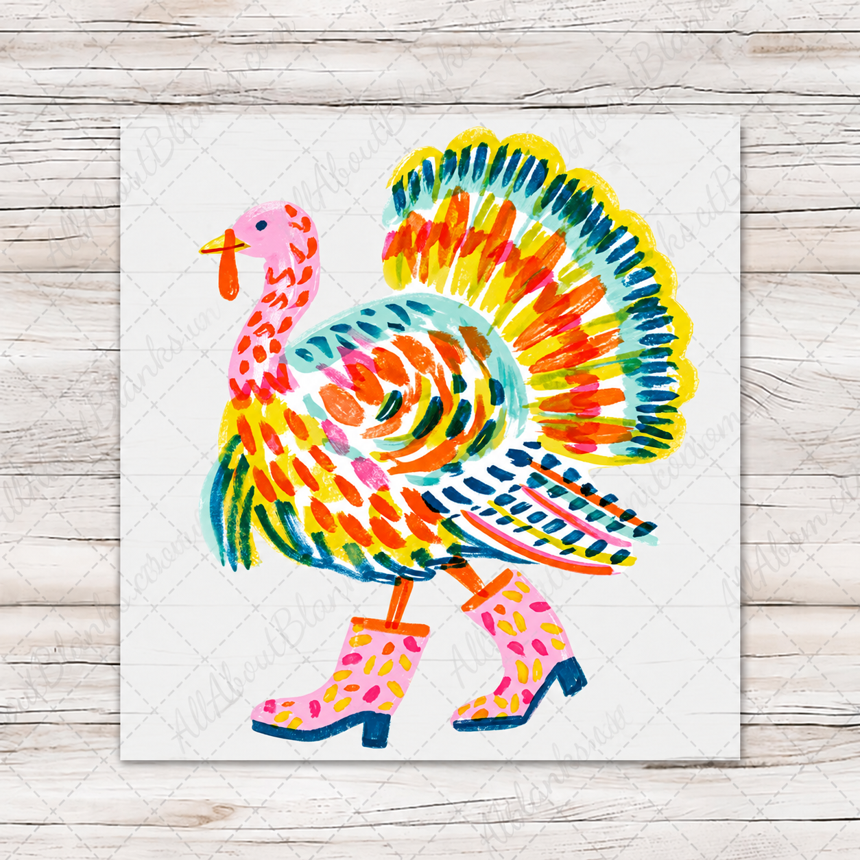 Preppy Turkey colorful artwork on standard wood transfer preview