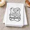 Keep Your Pumpkin Spice Away From My Margarita transfer displayed on a folded white towel in a fall kitchen