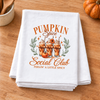 Pumpkin Spice Social Club transfer displayed on a folded white towel in a fall kitchen