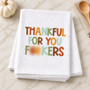 Blurred preview of Thankful For You Fuckers transfer on a white towel